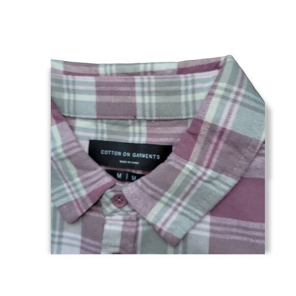 Cotton On Garments Long Sleeve Purple Plaid Flannel Button Down Shirt Men Sz M - Picture 4 of 5